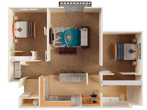 Floor plan for 2 beds, 1 bath, 902 sqft